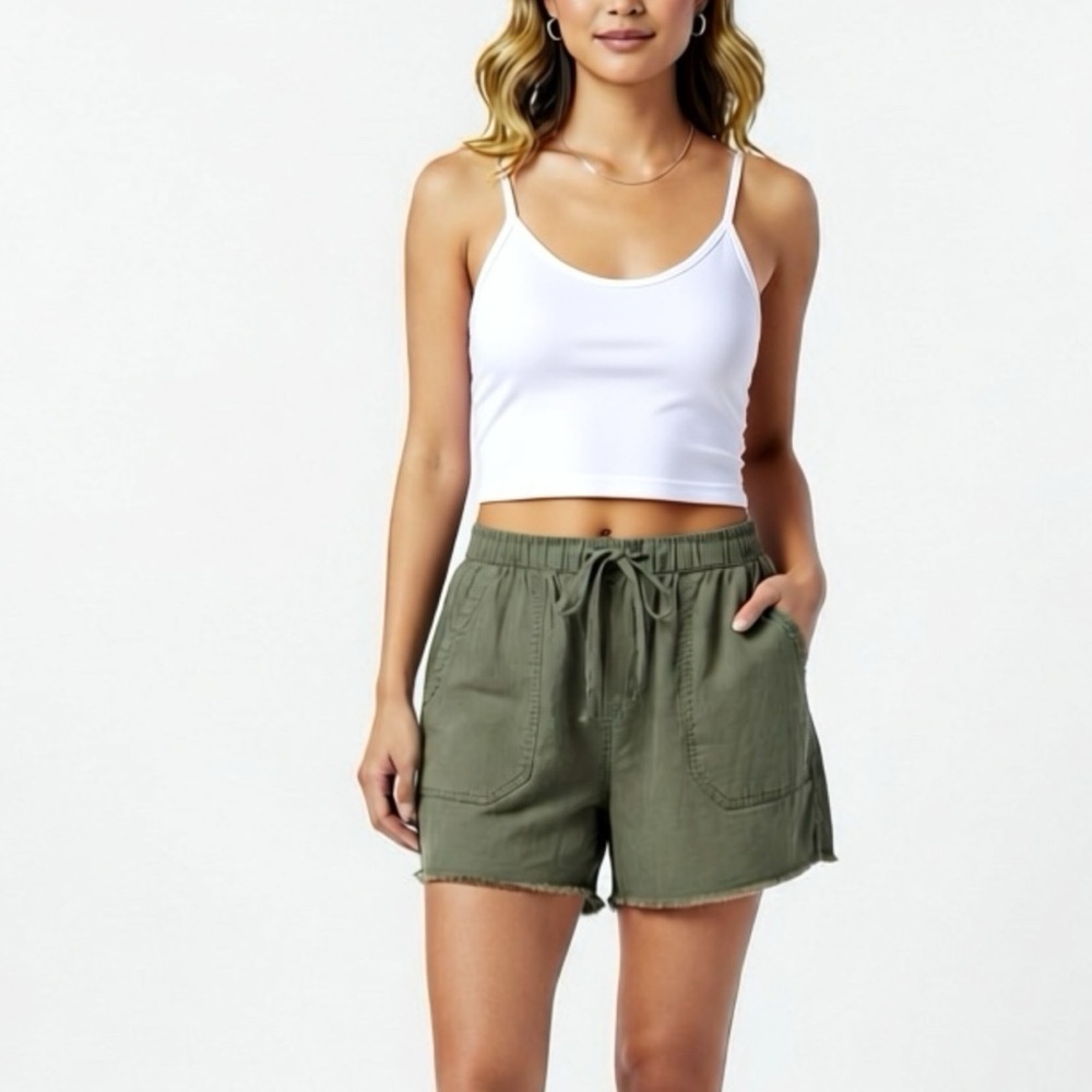 Supplies by UNIONBAY Olive Green Utility Drawstring Shorts Large Frayed Hem